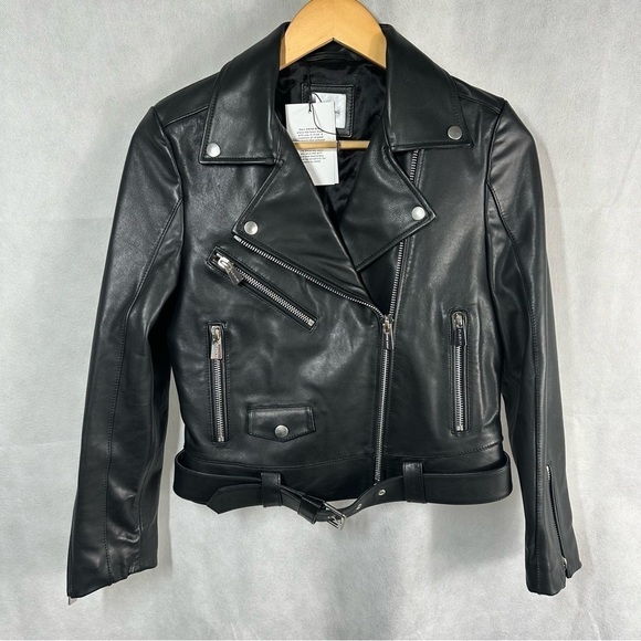 Anine Bing Lamb Leather Black Moto Biker Jacket Size XS - Picture 2 of 16